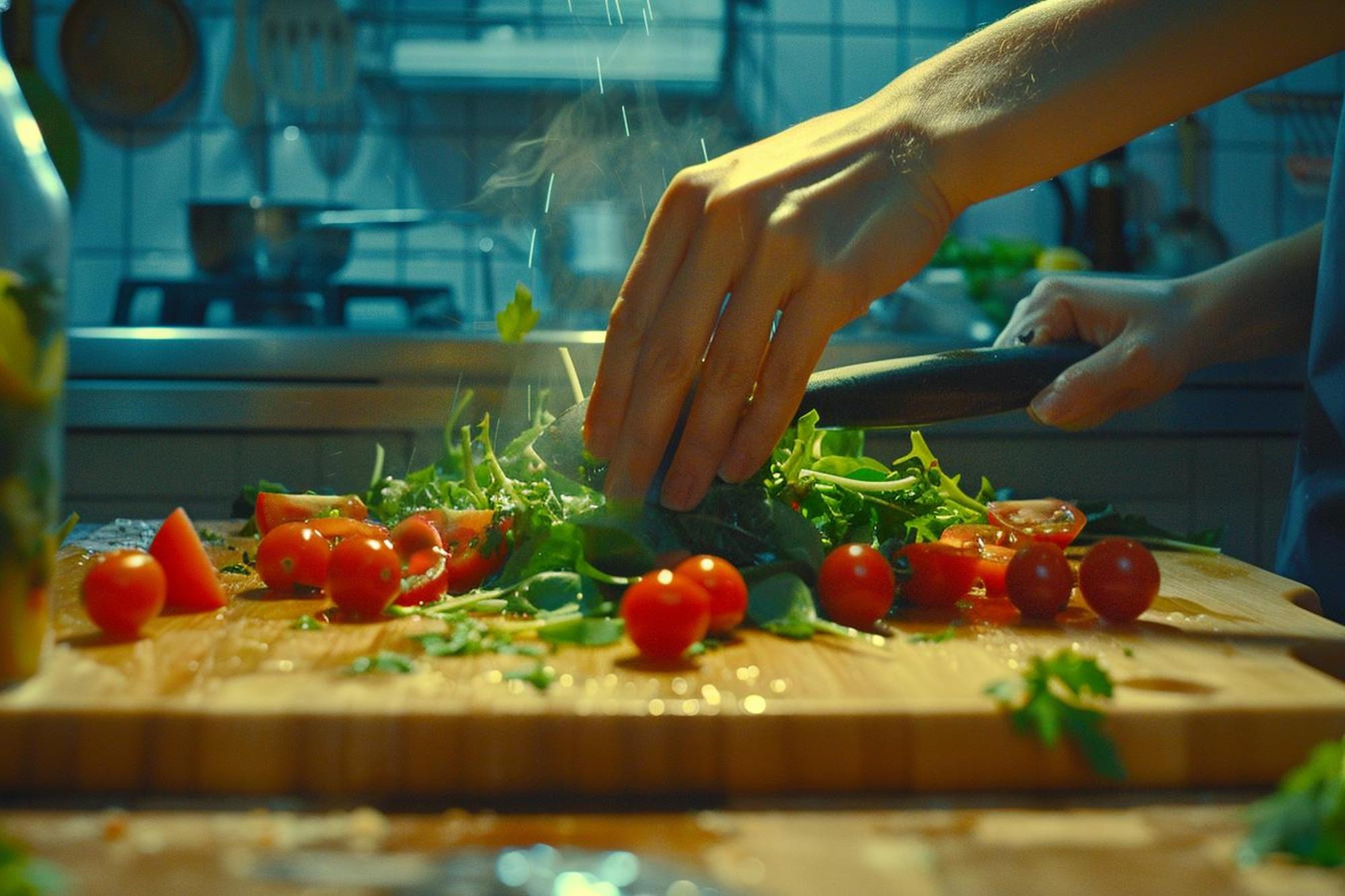 Hands chopping vegetables during workshop