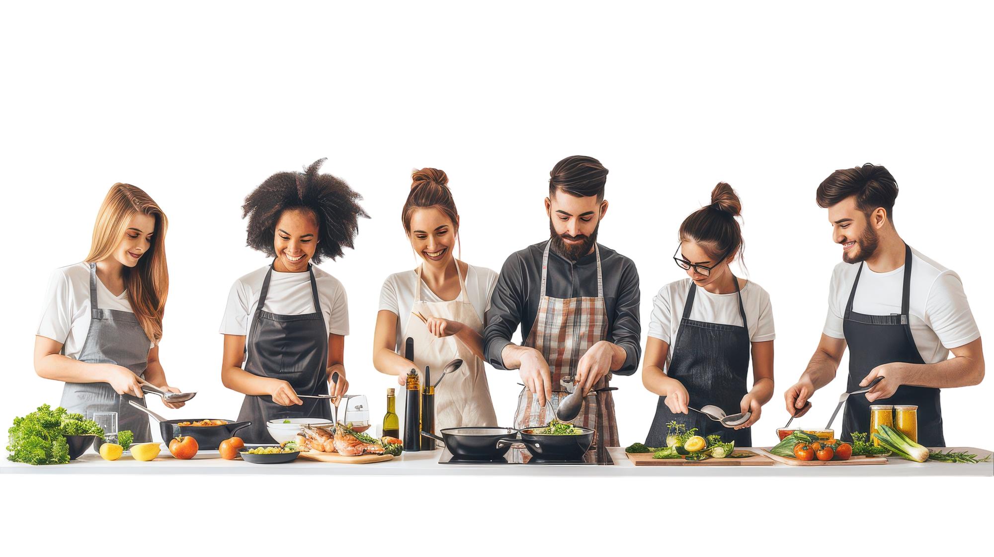 Small group cooking together